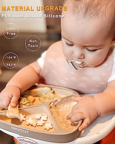 Brvtot Newest Toddler Suction Plates For Baby, 100% Food Grade Silicone Baby Plates With Spoon Set Bpa Free, Divided Toddler Plate With Utensils For Self Feeding, Microwave & Dishwasher Safe #TOP1