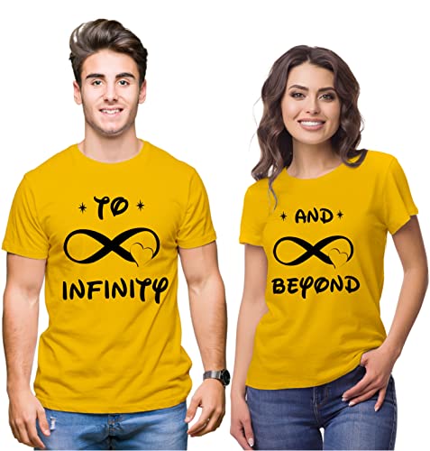 Image of Hangout Hub Men's & Women's Round Neck T-Shirt-To Infinity & Beyond-Pack of 2-Couple T-Shirts