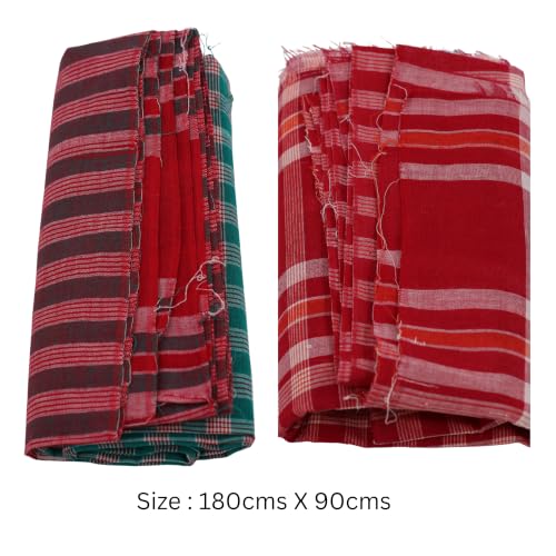 Image of Cotton Bath Towel | Soft, Thin & Lightweight Premium Handloom Gamcha | Quick-Dry, Highly Absorbent | Large Size 180 x 90 cm (72 x 36 Inches) | Color: Red &Green|2 Pieces|
