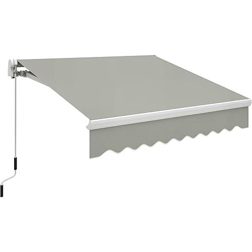 Outsunny 8' x 7' Patio Retractable Awning, Manual Exterior Sun Shade Deck Window Cover, Gray