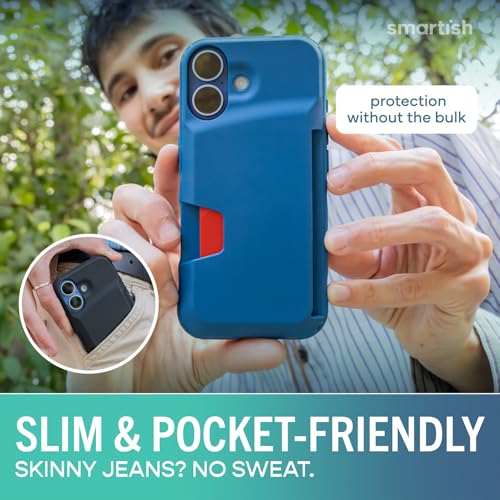 Image of Smartish iPhone 17 Wallet Case - Wallet Slayer Vol. 1 [Slim + Protective] Credit Card Holder - Drop Tested Hidden Credit Card Slot Cover for Apple iPhone 17 - Blues on The Green