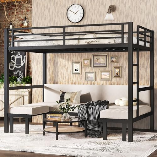 Bellemave Twin XL Over Twin XL Futon bunk Bed, Lower bunk can be Pulled Out in Three Sections, Loft Bed with Sofa for Teens, Adults, Bedroom, Black