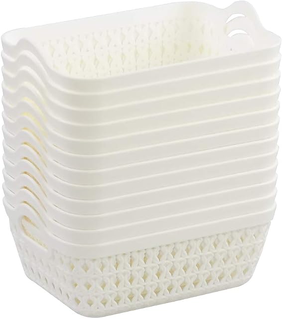 Nesmilers 12 Packs Plastic Mini Storage Basket, White Basket Tray