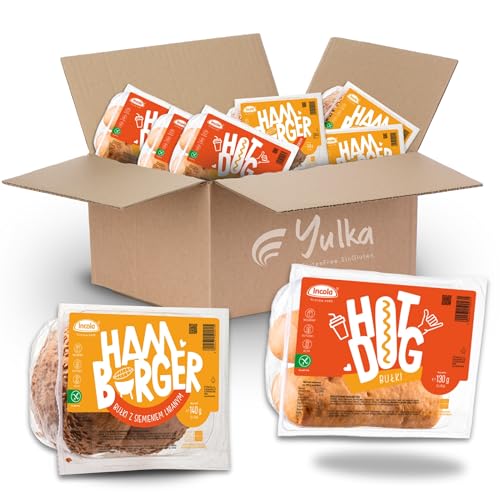 YULKA Glutenfrei | BOX Hot-Dog & Hamburger Brötchen 6erPack | Glutenfreie Brötchen und Backwaren | Laktosenfrei Weizenmehlfrei (Vorteilspack 3x HotDog (130g: 2x65g) 3x Hamburger (140g: 2x70g))