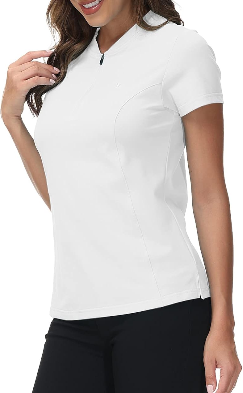 JINSHI Women Zipper Tennis Shirt Short Sleeve Golf Polo Shirt Collarless Athletic Shirt Summer Tee : Clothing, Shoes & Jewelry