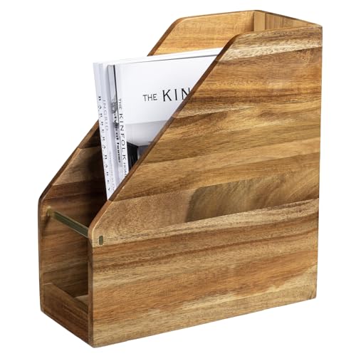 Mygift OFC1440ACA Premium Hotel Series Solid Acacia Wood Desktop Magazine File Holder Bin thumb #1