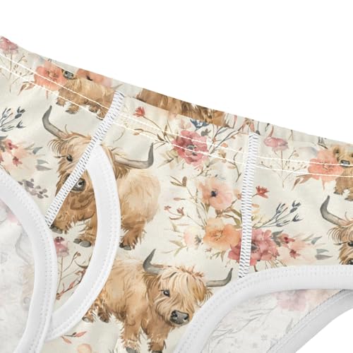 Boys' Exclusive Briefs Toddler Underwear 95% Combed Cotton Boxerbriefs 2T Highland Cow and Floral 384