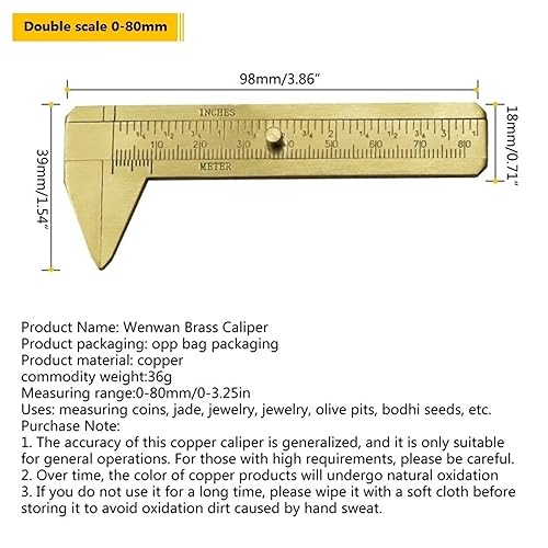 Calibrador Vernier 0-80mm Aleación Cobre Bronce miniatura 3