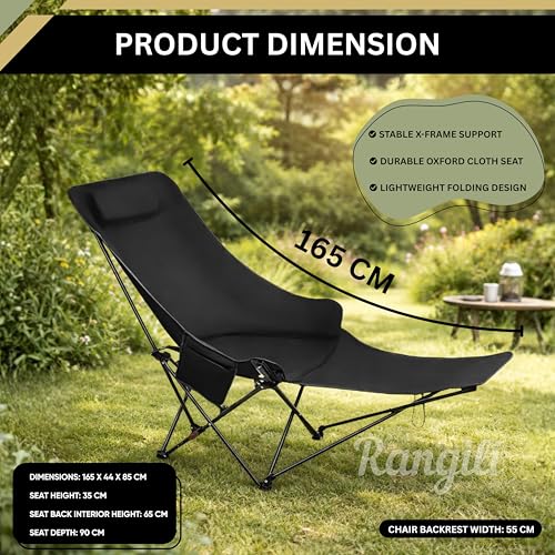Image of Foldable Camping Chair with 3 Reclining Positions | Lightweight Portable Folding Chair for Travel, Beach, Garden, Fishing & Picnic | Adjustable High Back Chair with Carry Bag (Multicolour)