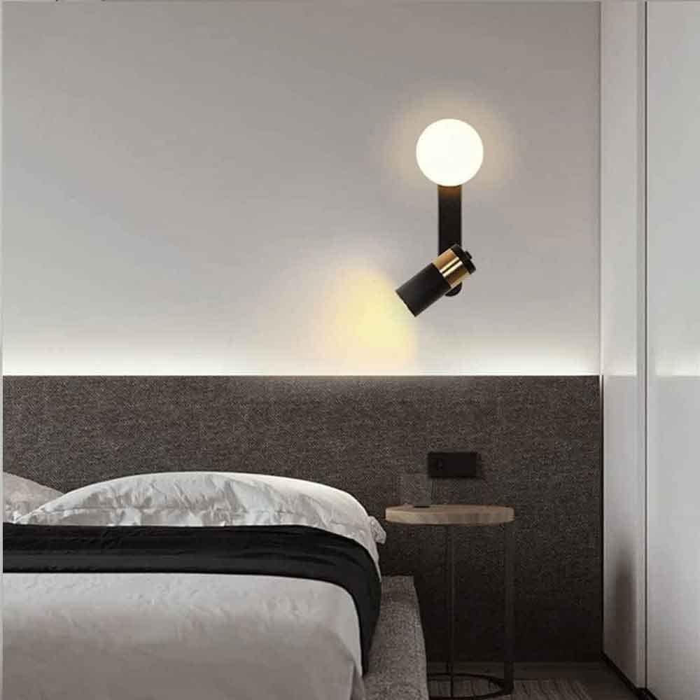 Lampa ścienna Led do wnętrz z regulowanym ramieniem Projektor z kinkietem ściennym ze szklaną kulą kompatybilna z sypialnią, salonem, lampką nocną, żyrandole LED, Bl