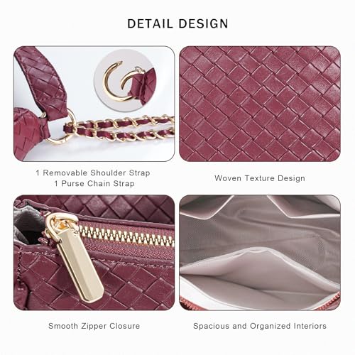 Image of Prpeko Women's Woven Crescent Shoulder Bags Retro 90s Hobo Handbags Top Handle Underarm Bag Clutch Purses