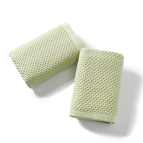 Yiluomo Green Waffle Hand Towel Set Of 2 Lightweight Highly Absorbent Quick Dry 100% Cotton Hand Towels For Bathroom, Hotels, Travel, Spa And Gym 13" X 29" #TOP23