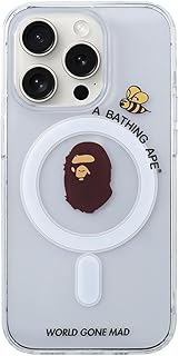 エイプ 猿人頭ロゴ スマホケース アクリル クリア iPhone用ケース マグネット式 頑丈 耐衝撃 薄型 ハードケース 滑り止め 落下防止 指紋防止 黄ばみ防止 保護カバー ワイヤレス充電対応 おしゃれ for iPhone 11/12/13/14/15/16 Pro Max (クリア,for iPhone 15)