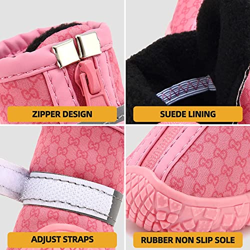 Image of KUTKUT Waterproof Dog Boots Paw Protector, Anti-Slip Breathable Winter Snow with Reflective Strips Soft Comfortable Anti-Slip Rubber Sole Dog Shoes for Small Medium Dogs (Size: 5)