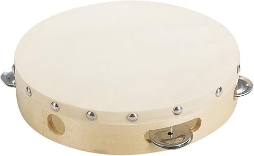 Miniatura 8 de Tosnail - Paquete de 2 panderetas de mano de madera de 8 pulgadas  5 pares de jingles