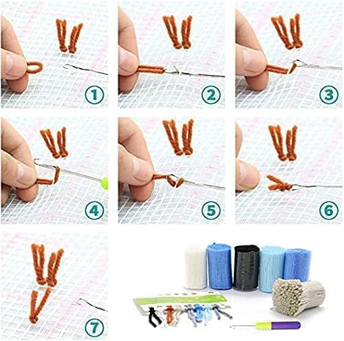 Image of DIY Latch Hook Kits Pillow Blue Snowflake Flower with Pattern Printed Crochet Yarn Hooking Needlework Tapestry Hook Rug Crafts for Kids and Adults Home Sofa Decoration 43x43cm
