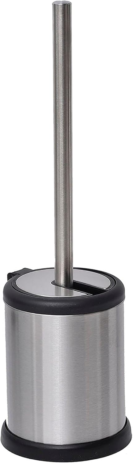 Bath Toilet Bowl Brush Holder with Folding Lid (Chrome)