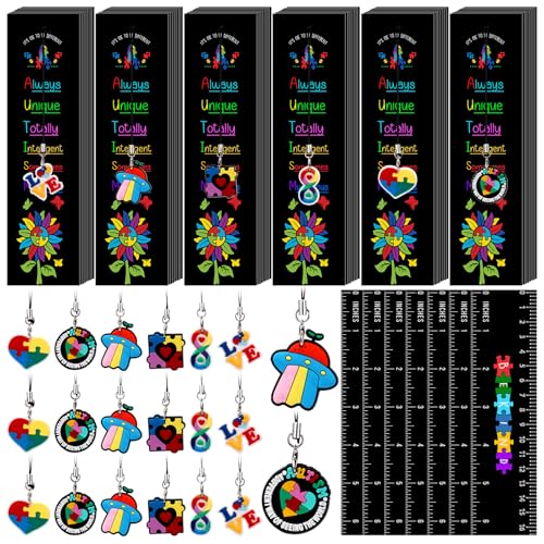 Lingvee 48 Sets Autism Awareness Bookmarks with Keychains Mental Health Autism Awareness Gifts Aba Therapist Appreciation Favor Teacher Stuff