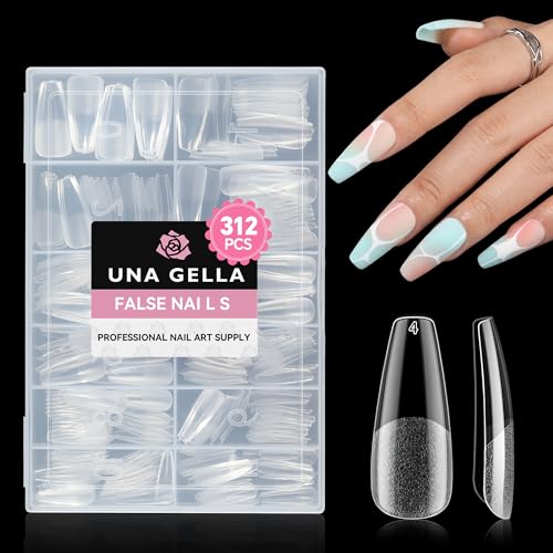 Image of UNA GELLA Long Coffin Nail Tips 312PCS Gel Nail Tips Coffin Pre-Shape