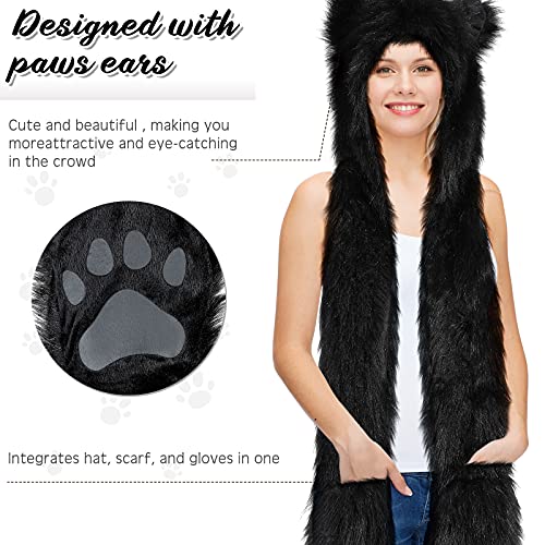 Wolf Faux Animal Hoods Headwear Furry Hat Mittens Gloves Scarf Paws Ears Wolf Accessories3