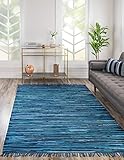 Rugs.com Chindi Cotton Collection Rug – 8' x 10' Navy Blue Flatweave Rug Perfect for Living Rooms, Large Dining Rooms, Open Floorplans