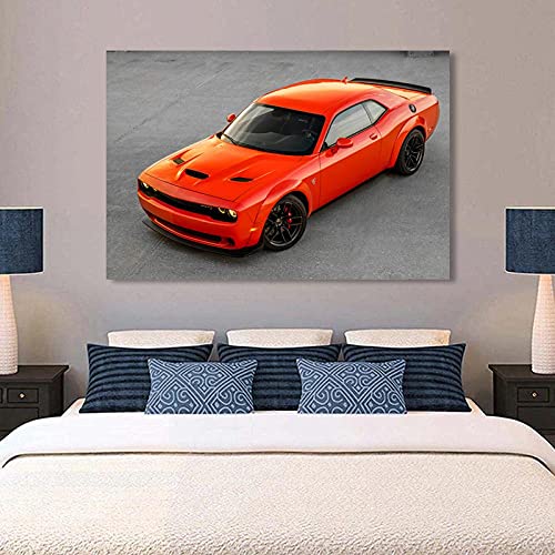 104Tdfc XXL Sin Marco Cuadro en Lienzo 120x80cm SRT Hellcat Orange Superdeportivo 1 Pieza Cuadros Decoracion Salon Modernos Dormitorio Impresión Pintura Moderna Arte