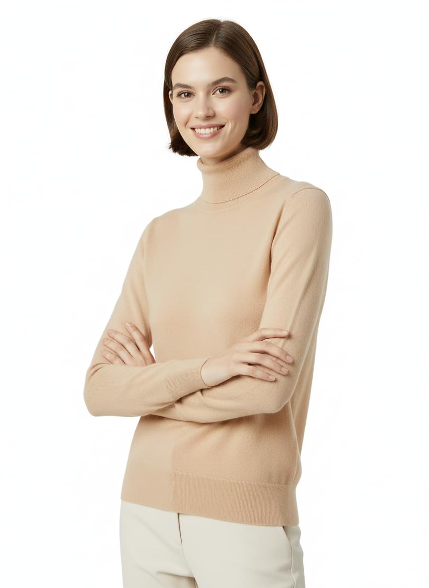 FINEAST Womens 100 Pure Cashmere Turtleneck Pullover Sweaters Undyed Natural Knit Lightweight Soft Timeless Essential