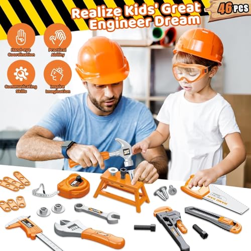 Kids Tool Set with Portable Tool Box & Electronic Toy Drill, Toddler Tool Set,Tool Play Toys Construction Tools for Kids Ages 3,4,5,6,7,8 for Christmas Birthday Gifts