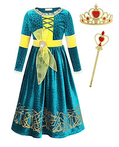 Jurebecia Princess Merida Dress Costume Little Girls Fancy Party Birthday Dress Up Kids Medieval Princess Flannel Gown Outfits Carnaval Party Classic Dresses Halloween Christmas Cosplay Size 7-8 Years #TOP11