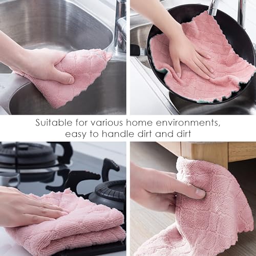 12 Pieces of Coral Velvet Rags, Kitchen Cleaning Cloths, Microfiber Cloths, Absorbent and Oil-Removing Rags, Reusable Dish Towels, Double-Sided Scouring Pads - Image 4