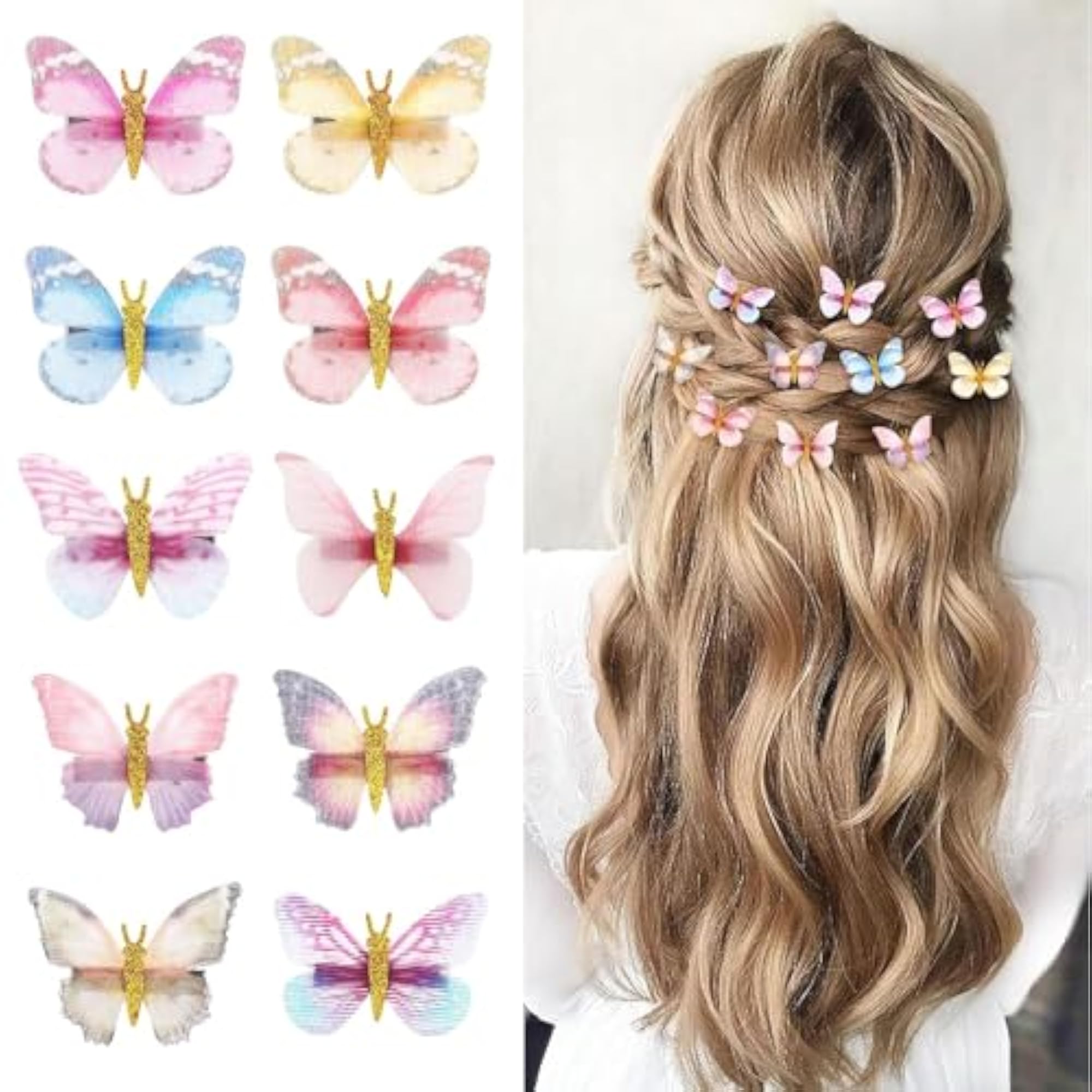 12 Pcs Butterfly Hair Clips for Kids, Glitter Design