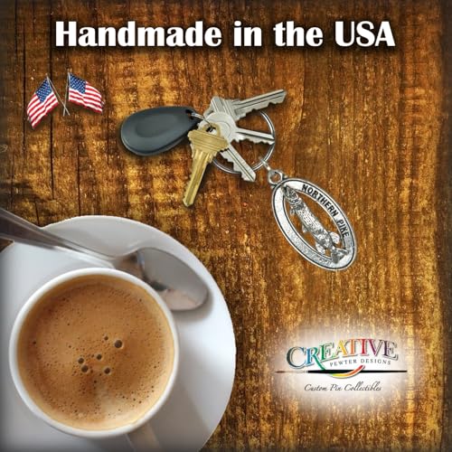Northern Pike Keychain, Pewter, F064KC, 1 3/4”, 100% Handmade in the USA, Fish Keychain, Pike, Northern, Great Northern pike, Common Pike, Key Ring, Key Fob, Key Chain, 200 Fish Designs Available.3