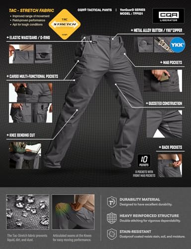Image of CQR Men's Flex Stretch Tactical Pants, Water Resistant Ripstop Cargo Pants, Lightweight EDC Outdoor Work Hiking Pants