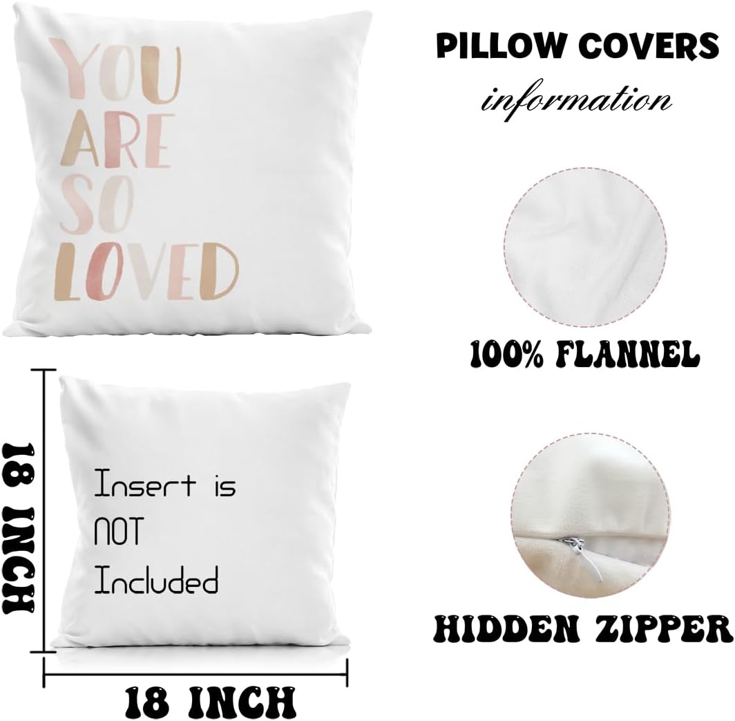 Pink Nursery You are My Sunshine So Loved Throw Pillow Cover 18x18 Inch Set of 4,Pink Watercolor Rainbow Decorative Pillowcase,Positive Nursery Cushion Pillow Cover for Girls Room Decor - Image 5