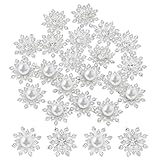 NUOBESTY Adornos Colgantes Copos de Nieve 20 Piezas Plata Brillantes y Perlas, Accesorios DIY para Manualidades, Decoración de Invierno y Fiesta Navideña