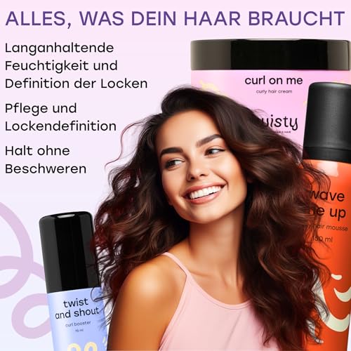 TWISTY Locken Set - Locken Creme 250ml, Lockenschaum & Curl Booster - natürliche Lockenpflege für definierte, elastische Locken