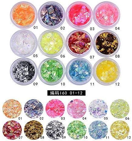 MEILINDS Mermaid Nail Sequins Set 12 Boxes Holographic Nail Glitter, Ice Glass Paper Nail Art Decoration Accessories, Iridescent Flakes Sticker for Nails Art Manicure Tips Eyes Face Body
