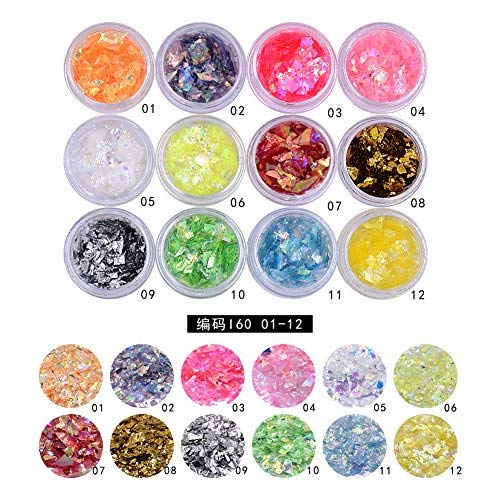 Meilinds Mermaid Nail Sequins Set 12 Boxes Holographic Nail Glitter, Ice Glass Paper Nail Art Decoration Accessories, Iridescent Flakes Sticker For Nails Art Manicure Tips Eyes Face Body #TOP19