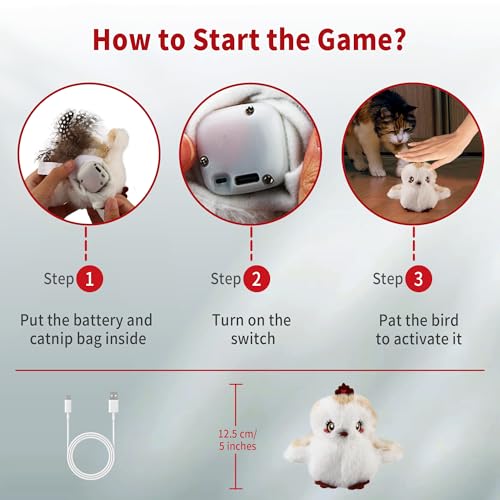 Gigwi Flapping Bird Cat Toys for Indoor Cats, Interactive Chirping Cat Toys Self Play, Electric Rechargeable Catnip Toys for Cats, Touch Activated Kitten Toy with Feather Tail, Princess Design - Thumbnail 3