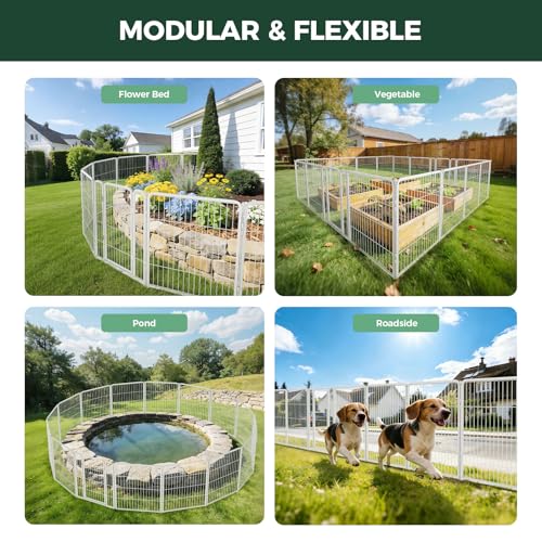 Image of FXW Garden Fence Outdoor for the Yard - 32in(H) x 36.4ft(L) Heavy Duty Metal Animal Barrier for Dog, No Dig Decorative Dog Fence, 16 Panels, White