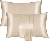 Fronhas de cetim de seda tamanho padrão conjunto de 2 com fecho de envelope presentes amigos da pele e cabelo para mulheres homens 50.8 cm x 76.2 cm Taupe