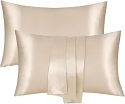 Fronhas de cetim de seda tamanho padrão conjunto de 2 com fecho de envelope presentes amigos da pele e cabelo para mulheres homens 50.8 cm x 76.2 cm Taupe