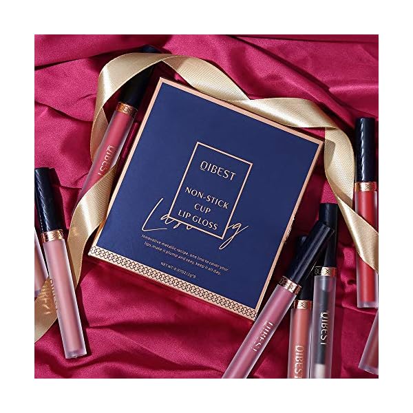 QiBest 8pcs Matte Liquid Lipstick with Lip Plumper Makeup Set Velvety Long Lasting High Pigmented Nude Waterproof Lip Gloss Kit Girls Women Make Up Gift Set