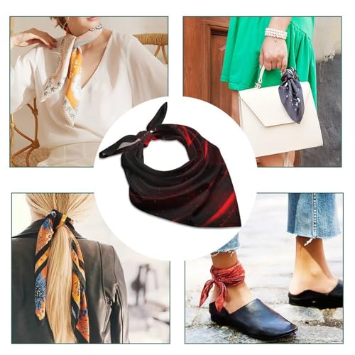 Silk Like Head Scarf for Women Satin with Black And Red Background Large Hair Scarves Square Satin Head Scarf Neckerchief For Women Headwear Stylish Headband 25 × 25 Inches4