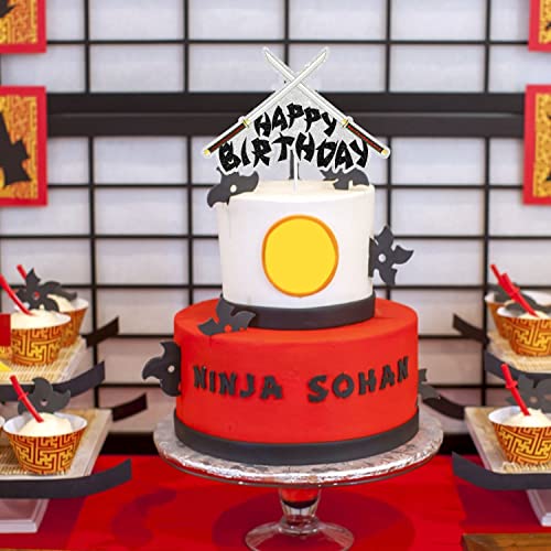 White Glitter Katana Sword Birthday Cake Toppers - Ninja Samurai Fighting Themed Birthday Party For Boys And Girls, Or Warrior Themed Party Decorations. -Sugar Gera #TOP3