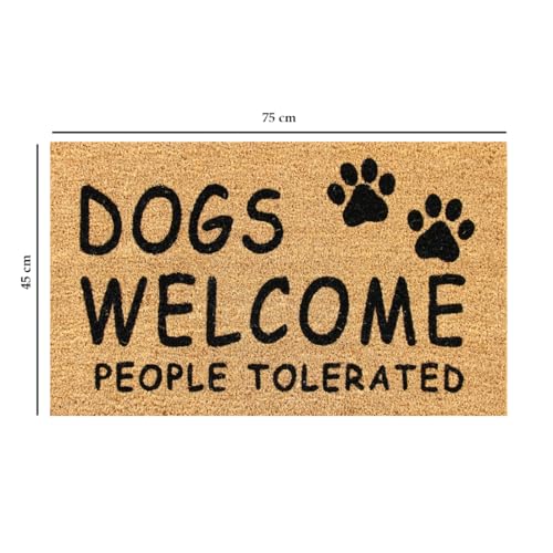 Image of ATMAH Dogs Welcome Paw Coir Door Mat 45 x 75 cm | Heavy Duty Entrance Mat | Anti Slip PVC Backing | Indoor & Covered Outdoor Doormat
