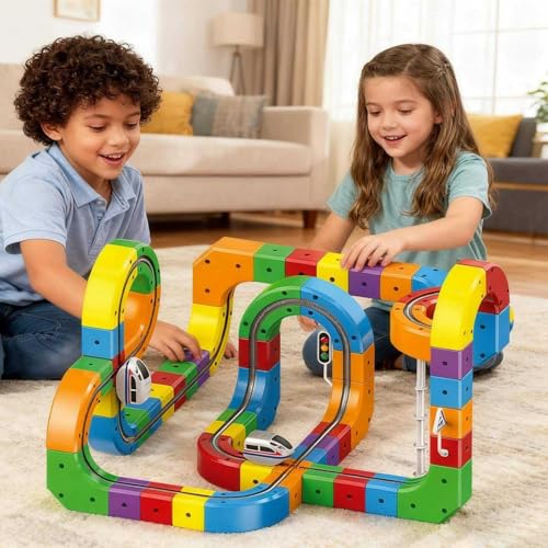 Image of Mashes Toy Train Set with Real Smoke, and LED Lights| Battery-Operated Railway Set | Train Set with DIY Railway Tracks for Kids 3+ | Educational Gift for Kids | Made in India (Magnetic Train 130 Pcs)