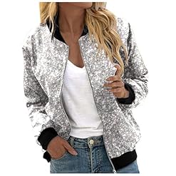 Pailletten Jacke Damen mit Reißverschluss Glitzer Bomberjacke Bolero Elegant Jacken Festliche Disco Kostüm Langarm Casual Pailettenjacke Slim Fit Winter Streetwear Top Glitzertop für Rave Party