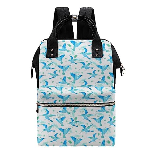 Watercolor-Hummingbirds-Diaper-Bag-Portable-Backpack-Mommy-Bag-Travel-Shoulder-Daypack-for-Outdoor-Working-Beach