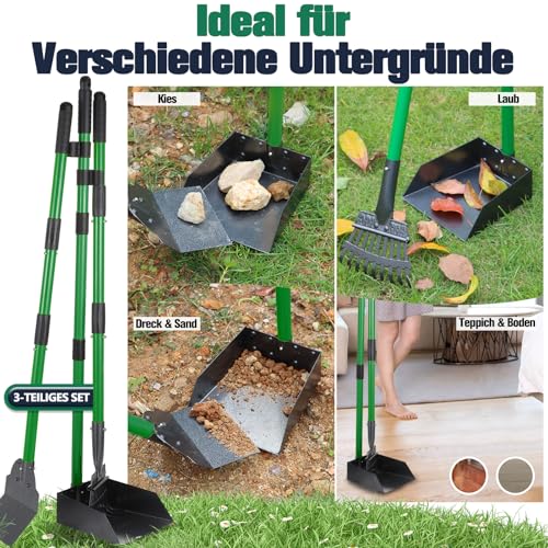 CJYMMFAN Hundekotschaufel Kehrschaufel, Rechen & Schaufel Mit Abfallsäcken, Hundekotsammler Langer Griff, Hundekot Scooper Für Garten & Laub